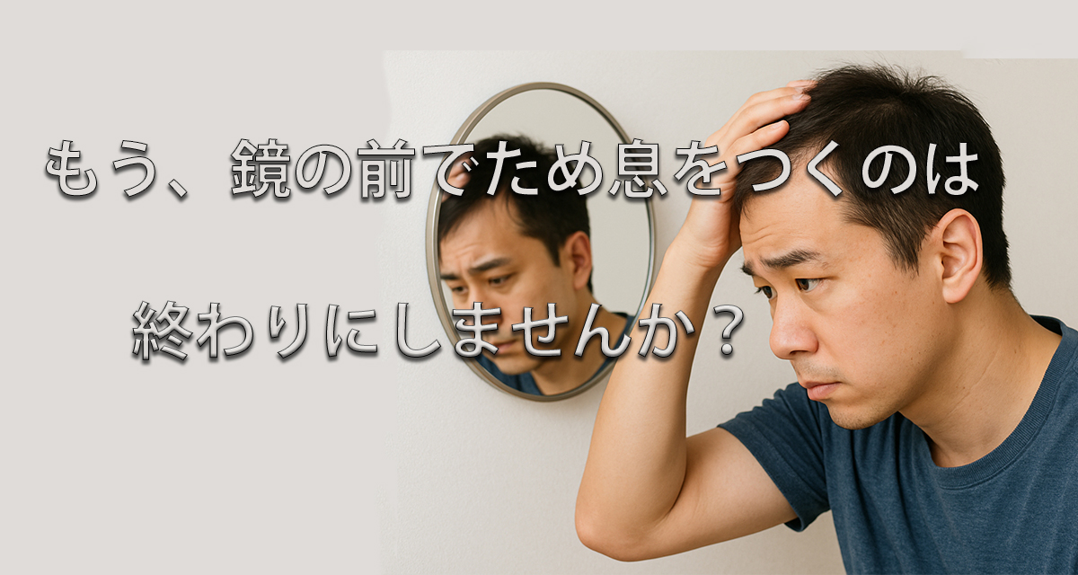 鏡を見て悩む男性